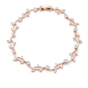 Rose Gold Floral Leaf Bracelet with Zircon Accents